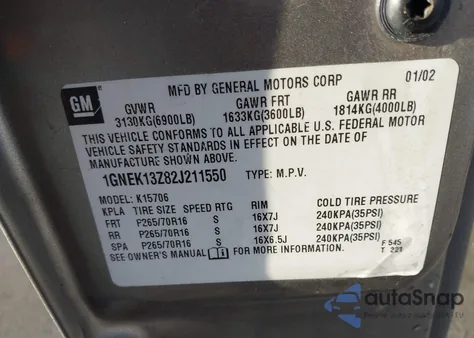 2002 Chevrolet Tahoe Lt z USA, uszkodzony, nr VIN 1GNEK13Z82J211550